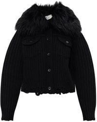 Blumarine - Faux-Fur-Trim Button-Up Jacket - Lyst