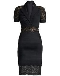 Tadashi Shoji - Lace-Panelled Pintuck Midi Dress - Lyst