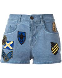 Mr & Mrs Italy Patched Denim Shorts - Blue