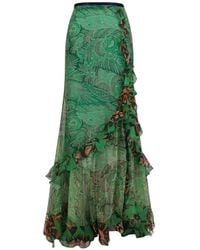 Etro - Long Silk Crepon Skirt With Ruffles - Lyst