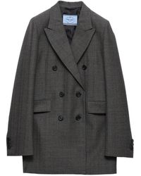 Prada - Double-Breasted Pinstriped Mouliné Wool Jacket - Lyst