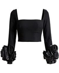Gemy Maalouf - Floral-Appliqué Cropped Top - Lyst