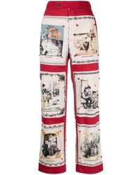 Bode - Graphic-print Cotton High-waisted Trousers - Lyst
