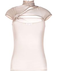 Patrizia Pepe - Semi-sheer Crossover-neck T-shirt - Lyst