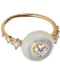 Fernando Jorge - 18kt Yellow Gold Orbit Diamond And Mother Of Pearl Ring - Lyst