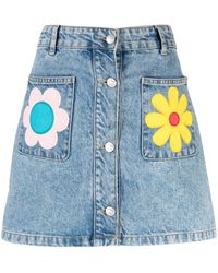 Moschino Jeans - Floral-patches Denim Miniskirt - Lyst