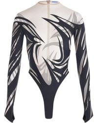 Mugler - Abstract-Print Long-Sleeve Bodysuit - Lyst