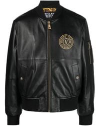 Versace - V-emblem Leather Bomber Jacket - Lyst