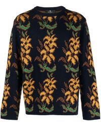 Etro - Wool Sweater With Floral Inlay - Lyst