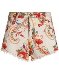 Etro - Mid-Rise Paisley Denim Shorts - Lyst