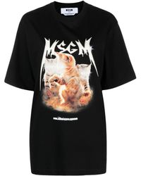 MSGM - Cats-print Cotton T-shirt - Lyst