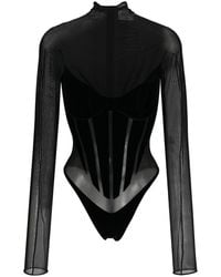 Mugler - X Wolford Sheer Panelled Bodysuit - Lyst