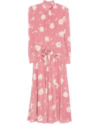 Alessandra Rich - Midi-Jurk Met Rozenprint En Ceintuur - Lyst