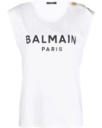 Balmain - 3 Button Logo Tank Top White - Lyst