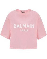 Balmain - Logo Crop T-Shirt - Lyst