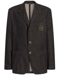 Dolce & Gabbana - Single-Breasted Portofino Denim Jacket With Patch - Lyst