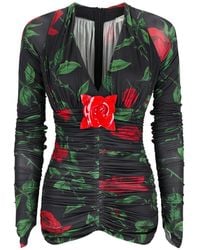 Blumarine - Rose-Print Ruched Blouse - Lyst