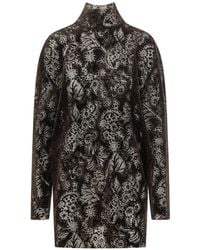 MSGM - Floral-Lace Pussy-Bow Mini Dress - Lyst