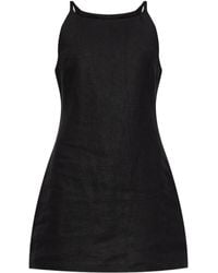 Posse - Vestido corto de lino con cuello cuadrado - Lyst