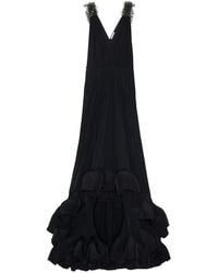 Lanvin - Charmeuse Embroidered Ruffled Maxi Dress - Lyst