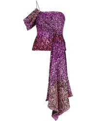 Halpern One Shoulder Draped Sequin Top - Pink