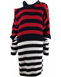 Balmain - Ribgebreide Gestreepte Mini-Jurk - Lyst