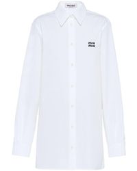 Miu Miu - Logo-embroidered Point-collar Shirt - Lyst