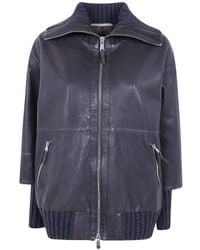 The Jackie Leathers - Veste En Cuir Fenice À Bords Côtelés - Lyst