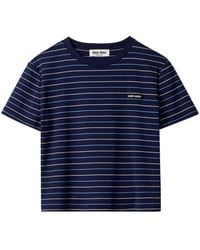 Miu Miu - Logo-appliqué Striped T-shirt - Lyst
