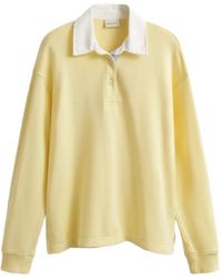 GANT - Contrast-Collar Long-Sleeve Polo Shirt - Lyst