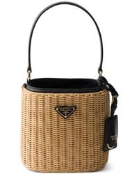 Prada - Wicker And Leather Bucket Bag - Lyst