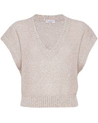 Brunello Cucinelli - Sequin Short-sleeve Knitted Top - Lyst