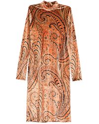 Etro - Midi-Jurk Met Paisley-Print En Gedrapeerde Hals - Lyst