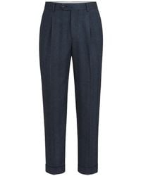 Brunello Cucinelli - Pantalon En Flanelle De Cachemire Et Soie À Chevrons Avec Plis - Lyst