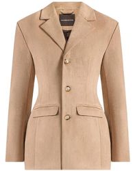 Manière De Voir - Claire Suede Wide Shoulder Cinch Waist Blazer - Lyst
