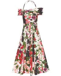 Oscar de la Renta - Floral-print Cotton-blend Dress - Lyst