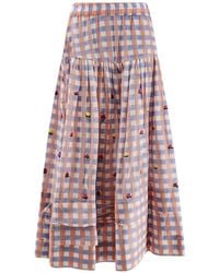 PHILIPPA 1970 - Adriana Embroidered Madras-Pattern Midi Skirt - Lyst