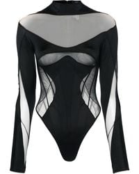 Mugler - Panelled-mesh Jersey Bodysuit - Lyst