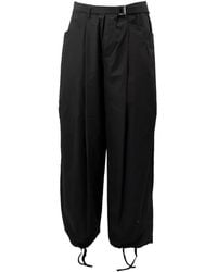 Sacai - Belted Drawstring-Hem Wide-Leg Trousers - Lyst