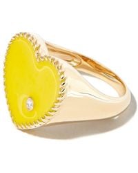 Yvonne Léon - 9kt Yellow Gold Enamel And Diamond Signet Ring - Lyst