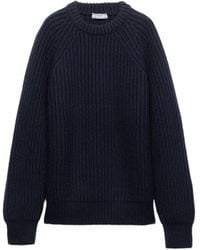 Prada - Gerippter Pullover mit Pelzkragen - Lyst