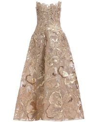 Elie Saab - Sequin-Embroidered Floral-Lace Midi Dress - Lyst