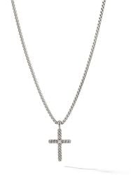 David Yurman - Sterling Cable Classics Cross Diamond Necklace (24.3Mm) - Lyst