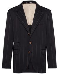 Brunello Cucinelli - Stripe-Pattern Wool-Blend Blazer - Lyst