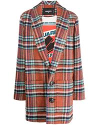DSquared² - Check-pattern Single-breasted Wool Coat - Lyst