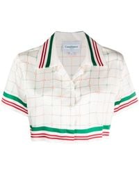 Casablancabrand - Tennis Check Cropped Silk Shirt - Lyst