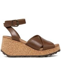 Fly London - Cork-Wedge Leather Sandals - Lyst