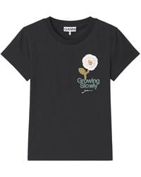 Ganni - Crochet-Patch Logo-Print T-Shirt - Lyst
