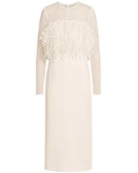 Alberta Ferretti - Feather-Detail Sheer-Panel Maxi Dress - Lyst