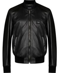 Dolce & Gabbana - Zip-up Leather Bomber Jacket - Lyst